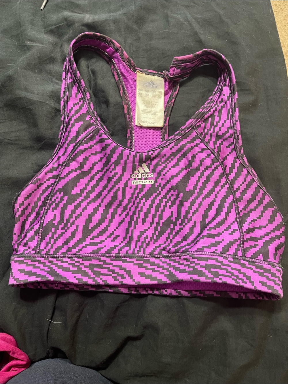 adidas Purple and Black Patterned Racerback Sports Bra